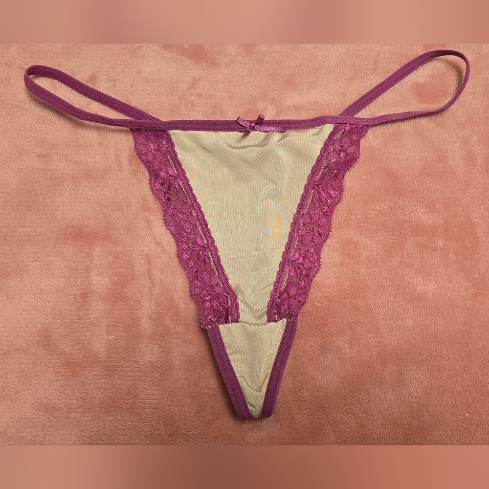Purple and Cream Lace Thong